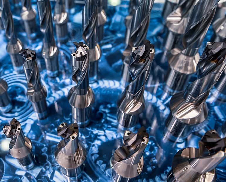 Close up of multiple drill bits 