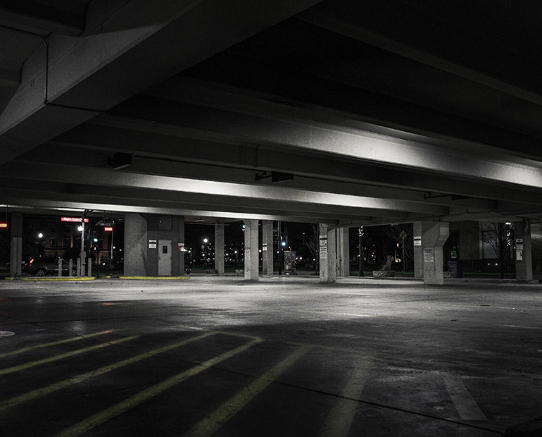 Underground carpark at night 