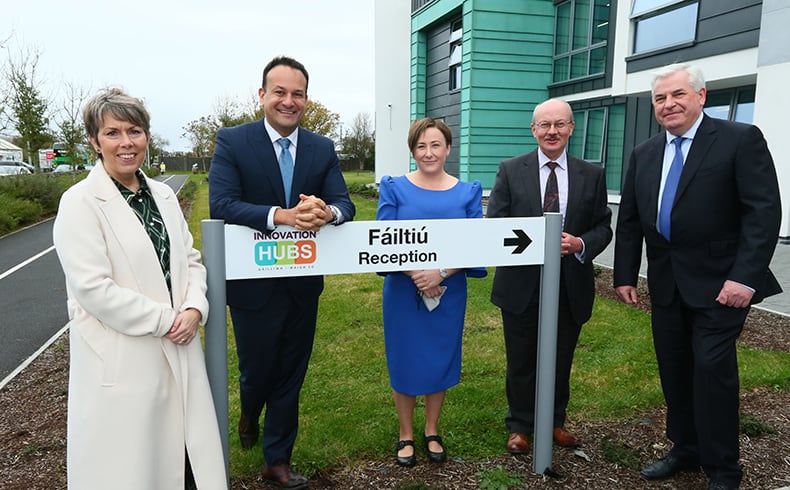 Official opening of the GMIT iHub extension and medical imaging suite on Friday (5 November 2021), L to R: Dr Orla Flynn, President of GMIT, An Tánaiste and Minister for Enterprise, Trade and Employment Leo Varadkar, Sharon White, Manager Medical Imaging Suite, MET Gateway, GMIT iHub, George McCourt, GMIT Head of Innovation & Enterprise, Stephen Creaner, Executive Director, Enterprise Ireland.