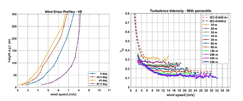 Sample wind shear and turbulence profiles at site