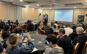 Room with speaker presenting